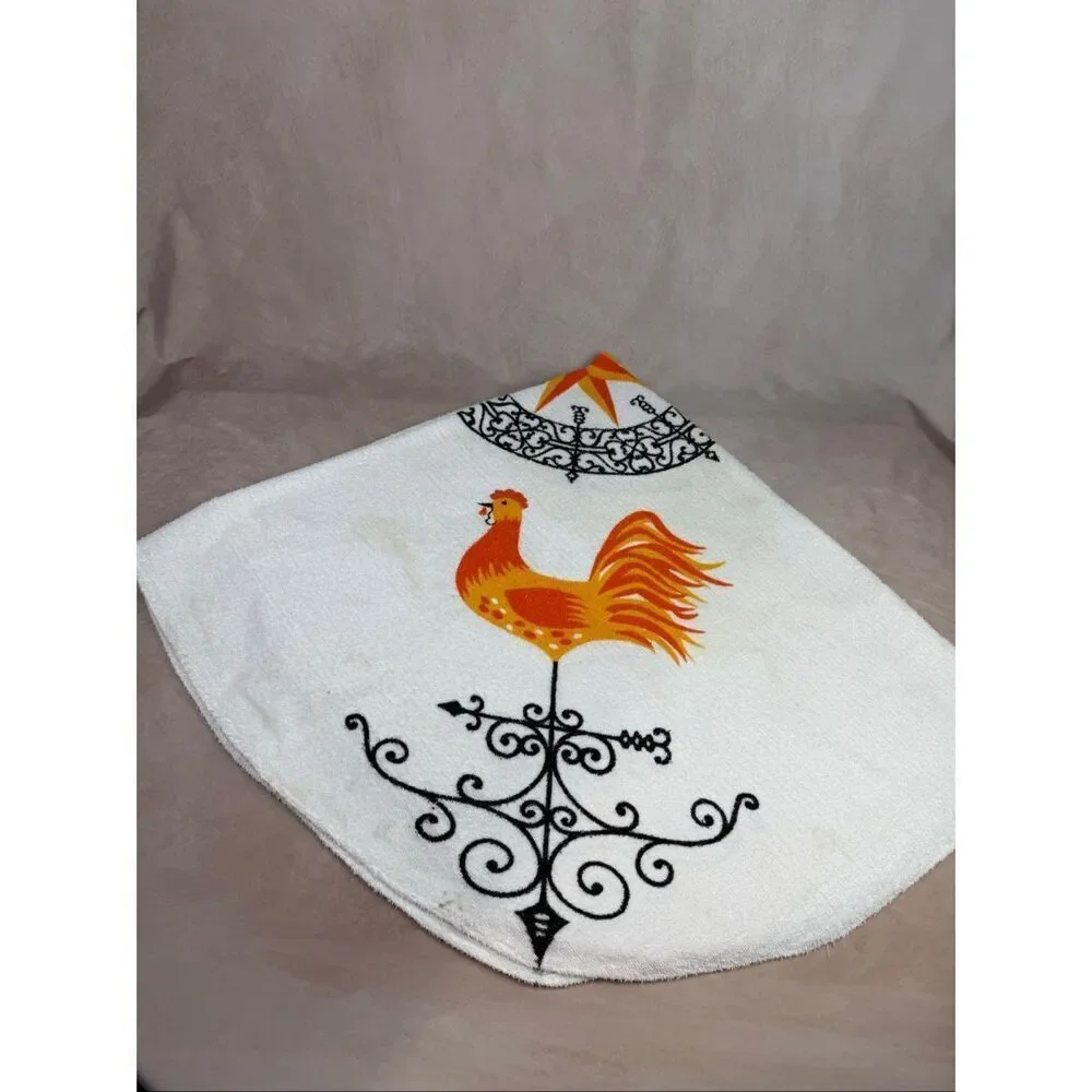Vintage Terrycloth Chicken Rooster Tablecloth MCM Mod READ